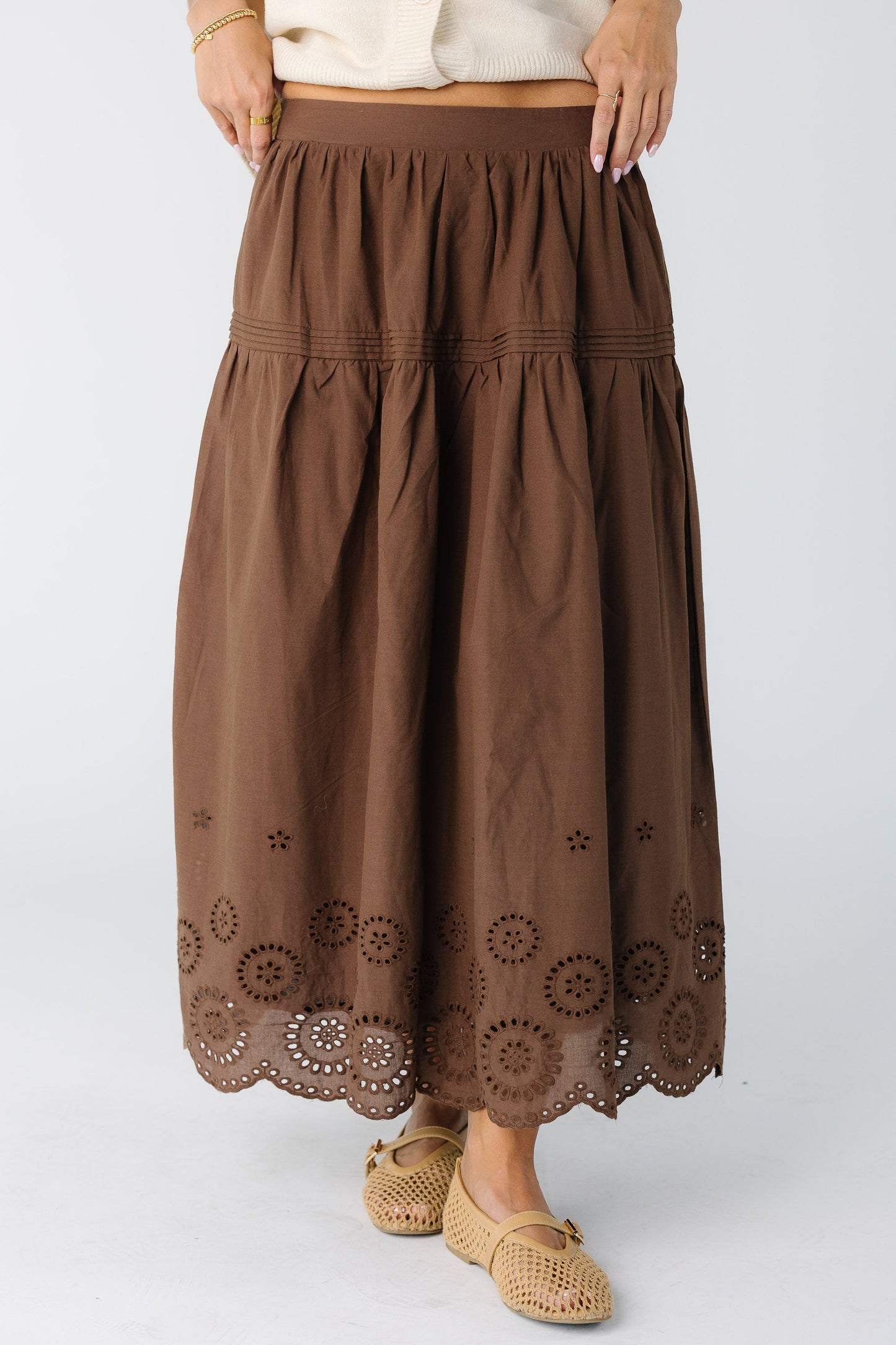 Brass & Roe The Melanie Midi Eyelet Skirt in brown for women and teens