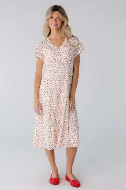 Brass & Roe Cherry Pie Button Down Dress in cream