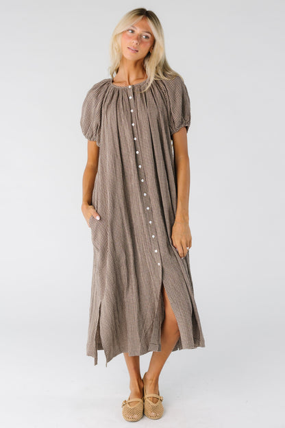 Brass & Roe Daybreak Button Down Dress WOMEN'S DRESS brass & roe Taupe Gingham XS 