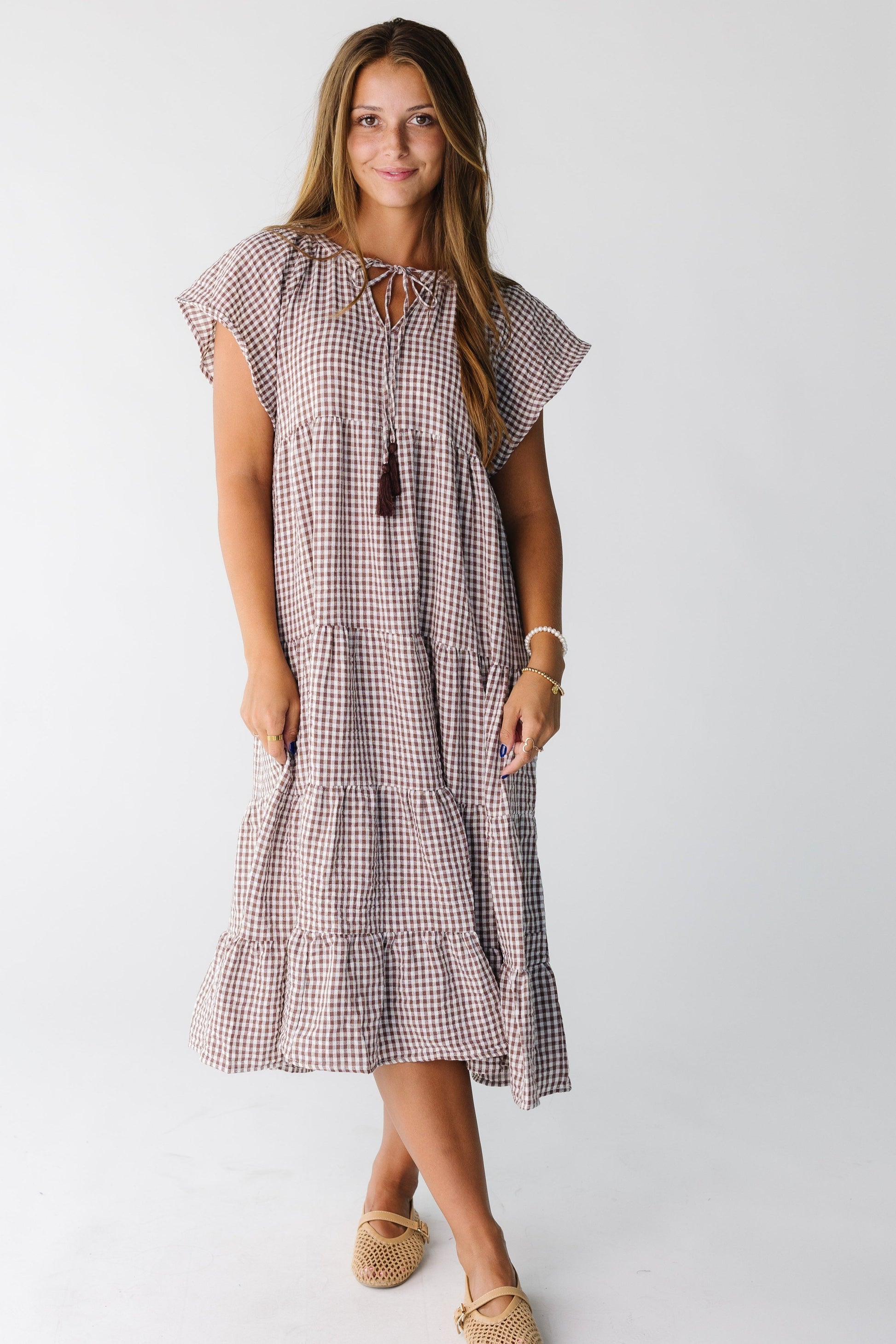 Women Brass & Roe Brass & Roe Elmina Gingham Dress Green Gingham / M Women Brass & Roe Brass & Roe Elmina Gingham Dress Green Gingham / M