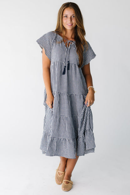 Brass & Roe Elmina Gingham Dress WOMEN'S DRESS brass & roe Navy/White XS 