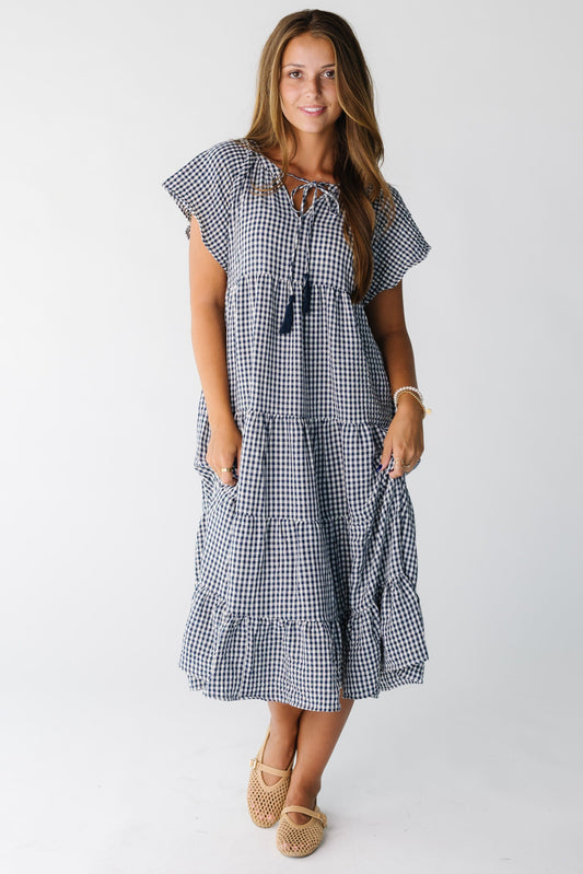 Brass & Roe Elmina Gingham Dress WOMEN'S DRESS brass & roe Navy/White XS 