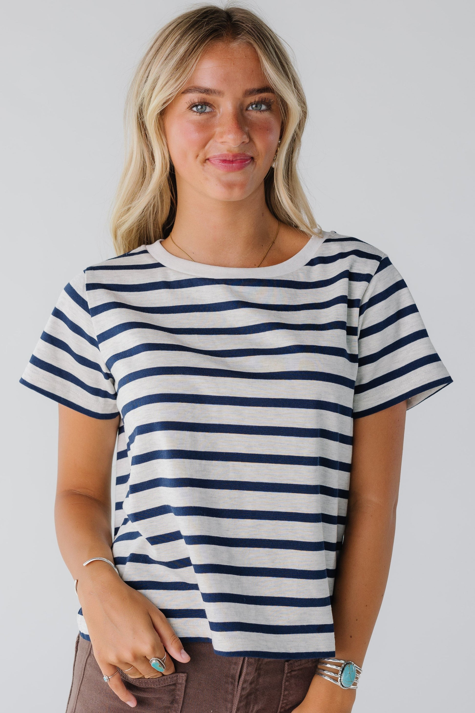 Brass & Roe New Era Tee WOMEN'S T-SHIRT brass & roe Navy/Oatmeal Stripe XS 
