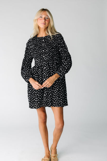 Modest women and teens short dress in floral with long sleeves