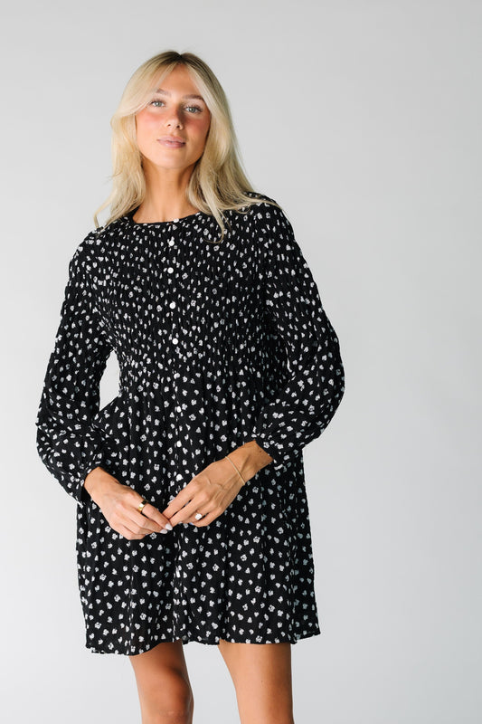 Modest women and teens short dress in floral with long sleeves