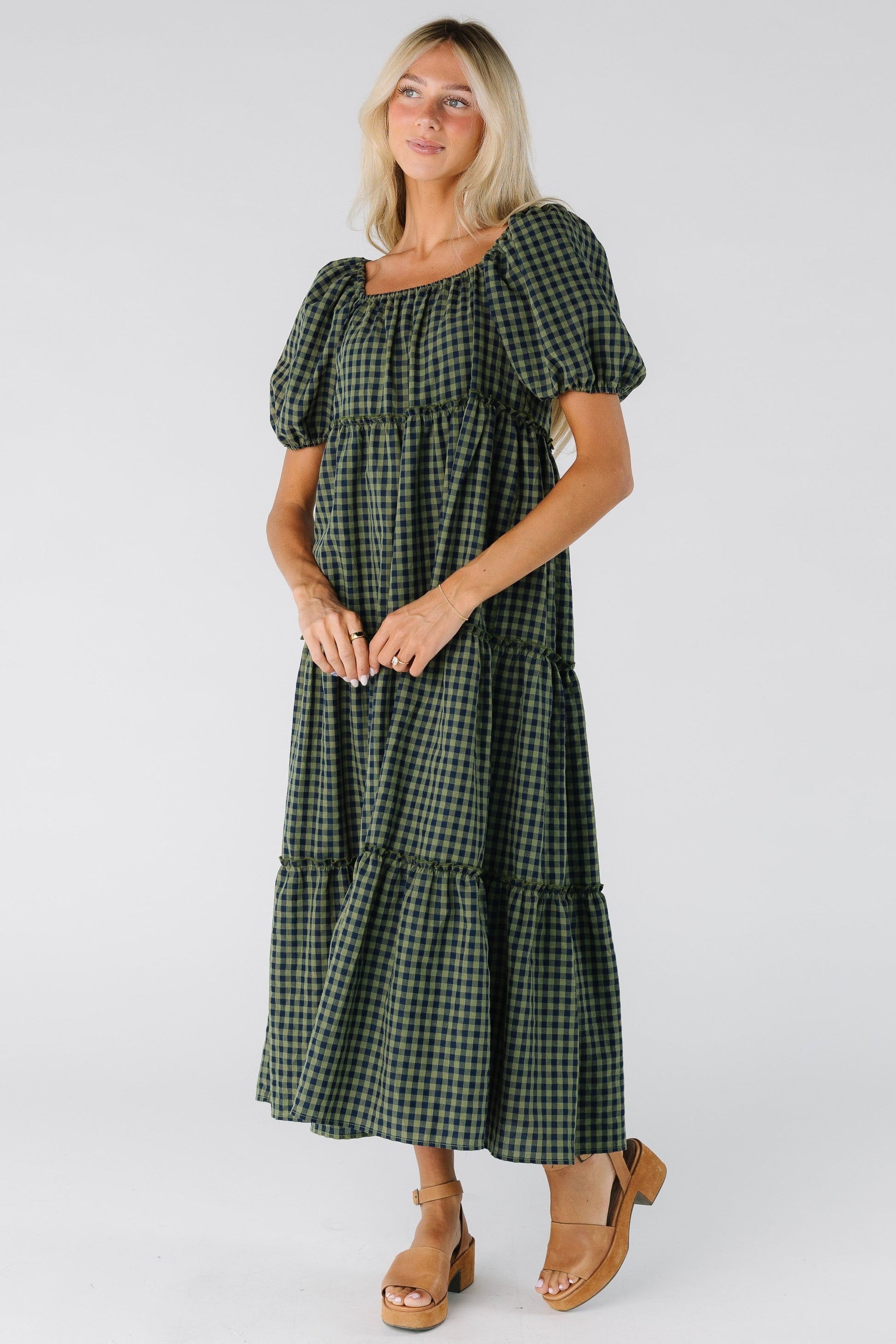 Brass & Roe Charity Gingham Dress - Navy/Green / XS Brass & Roe Charity Gingham Dress - Navy/Green / XS