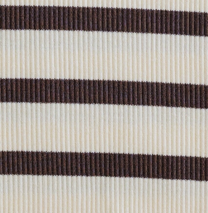 Cream and brown stripe cotton ribbed fabric swatch.