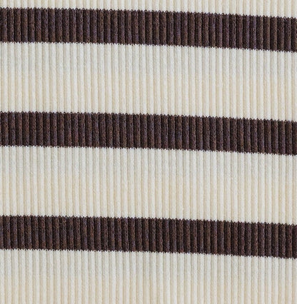 Cream and brown stripe cotton ribbed fabric swatch.
