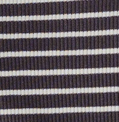 Brown and white stripe rib knit fabric swatch.