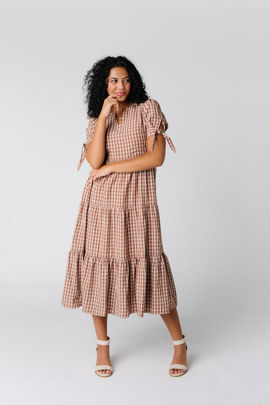 Brass and Roe modest gingham midi dress