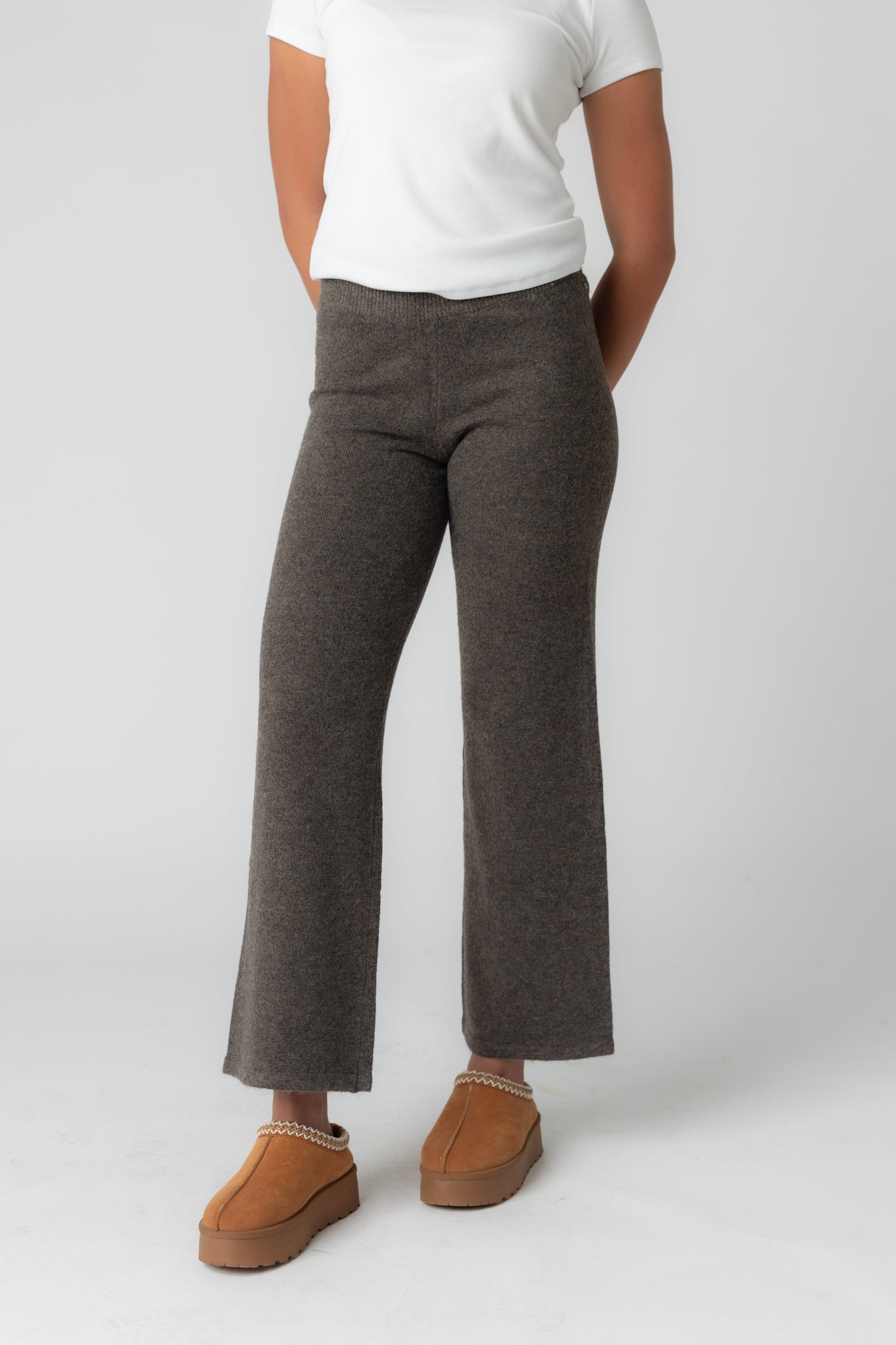 Soft charcoal color wide leg sweater pant