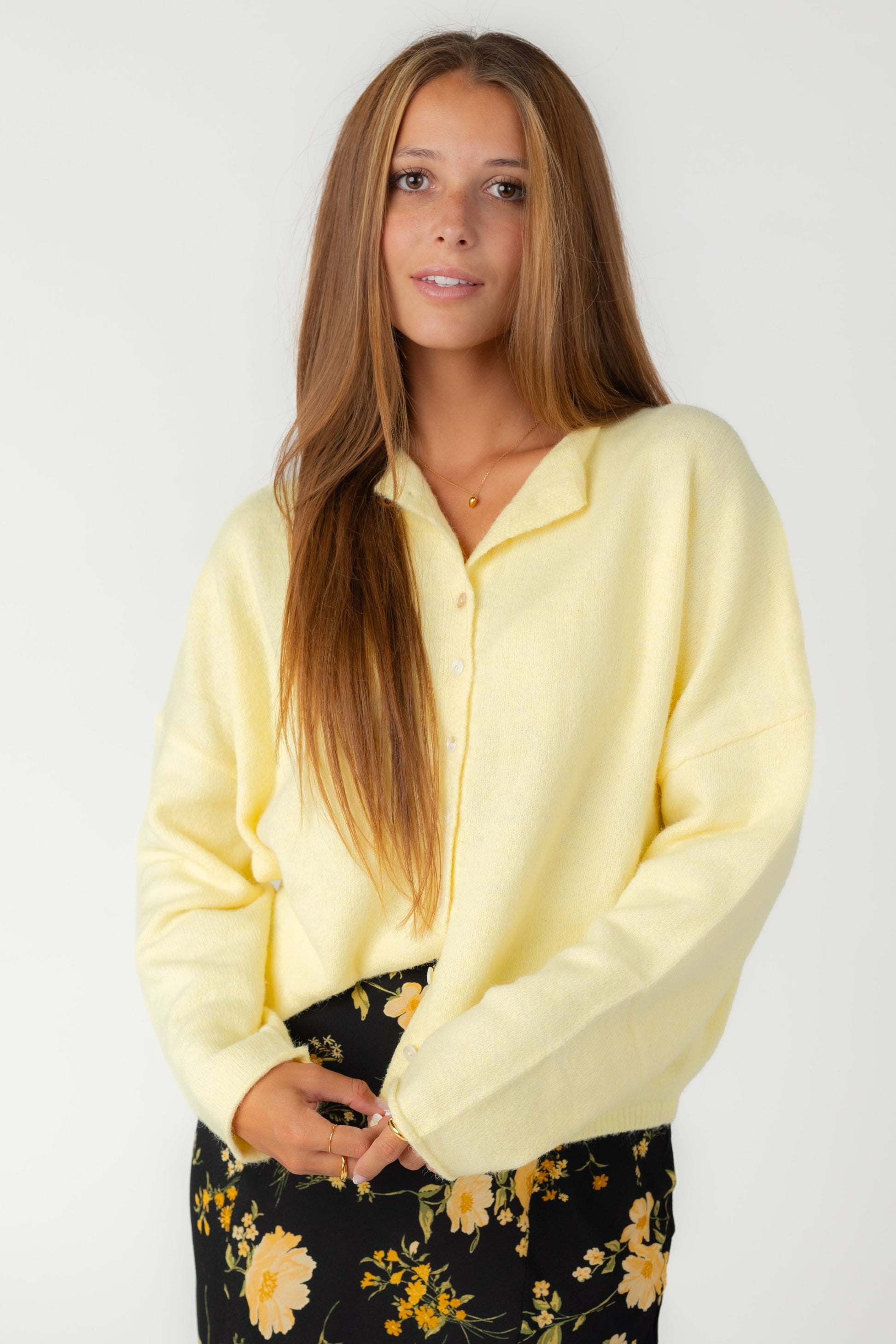 Aria Soft Cardigan in soft butter yellow