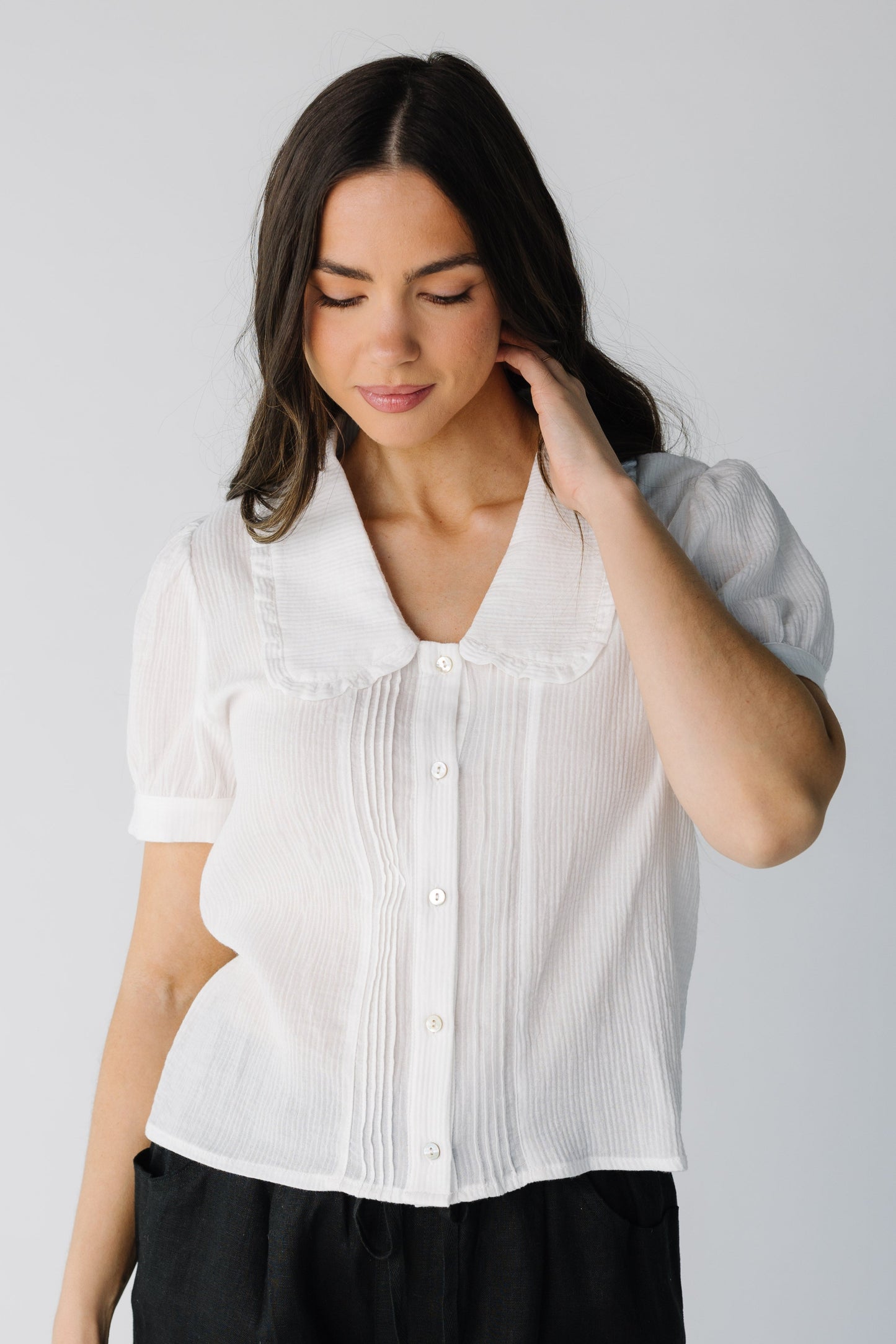 Collared Button Down Blouse in ivory