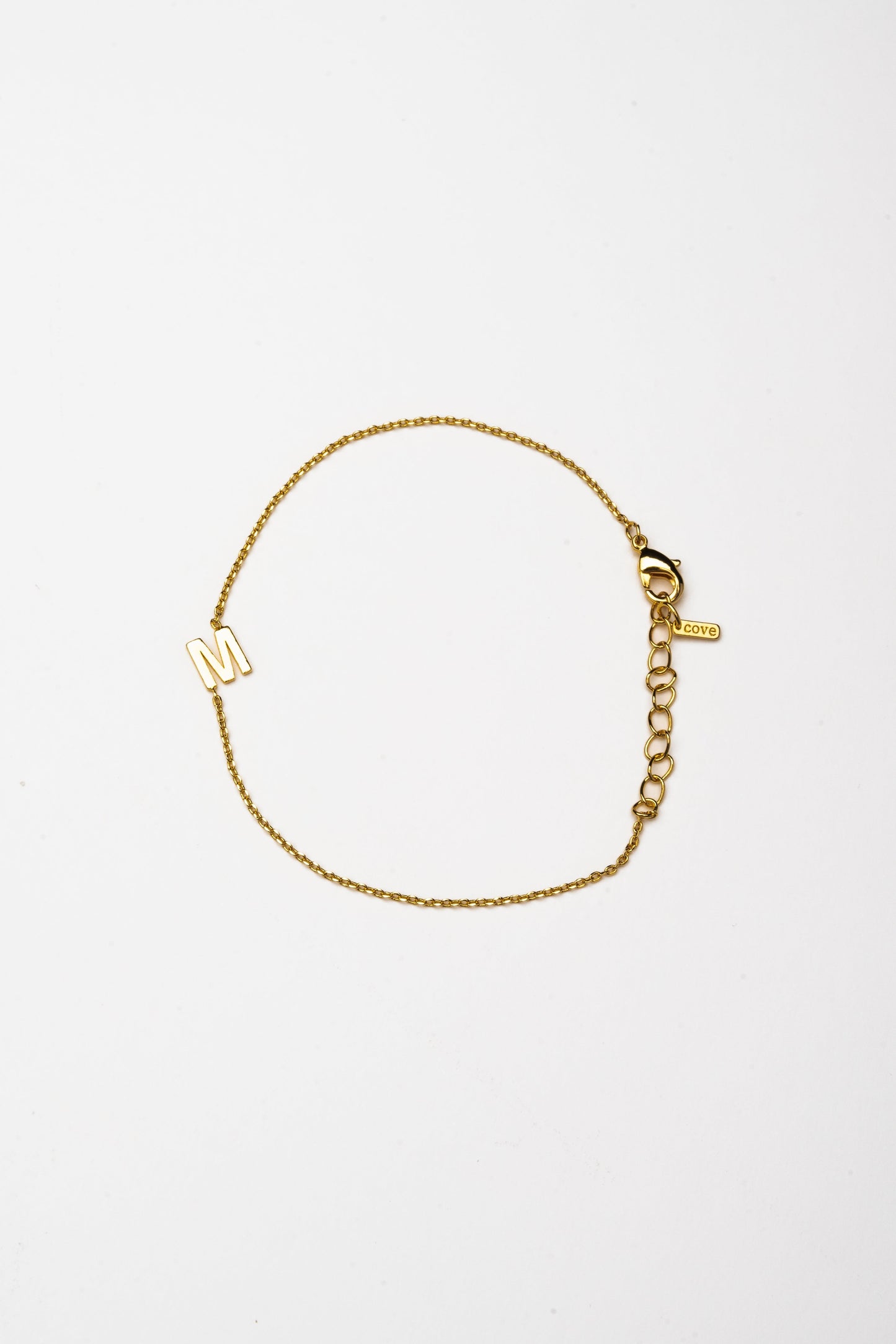 Cove Initial Bracelet WOMEN'S BRACELET Cove Accessories 18k Gold Plated 7" + 1" extender M