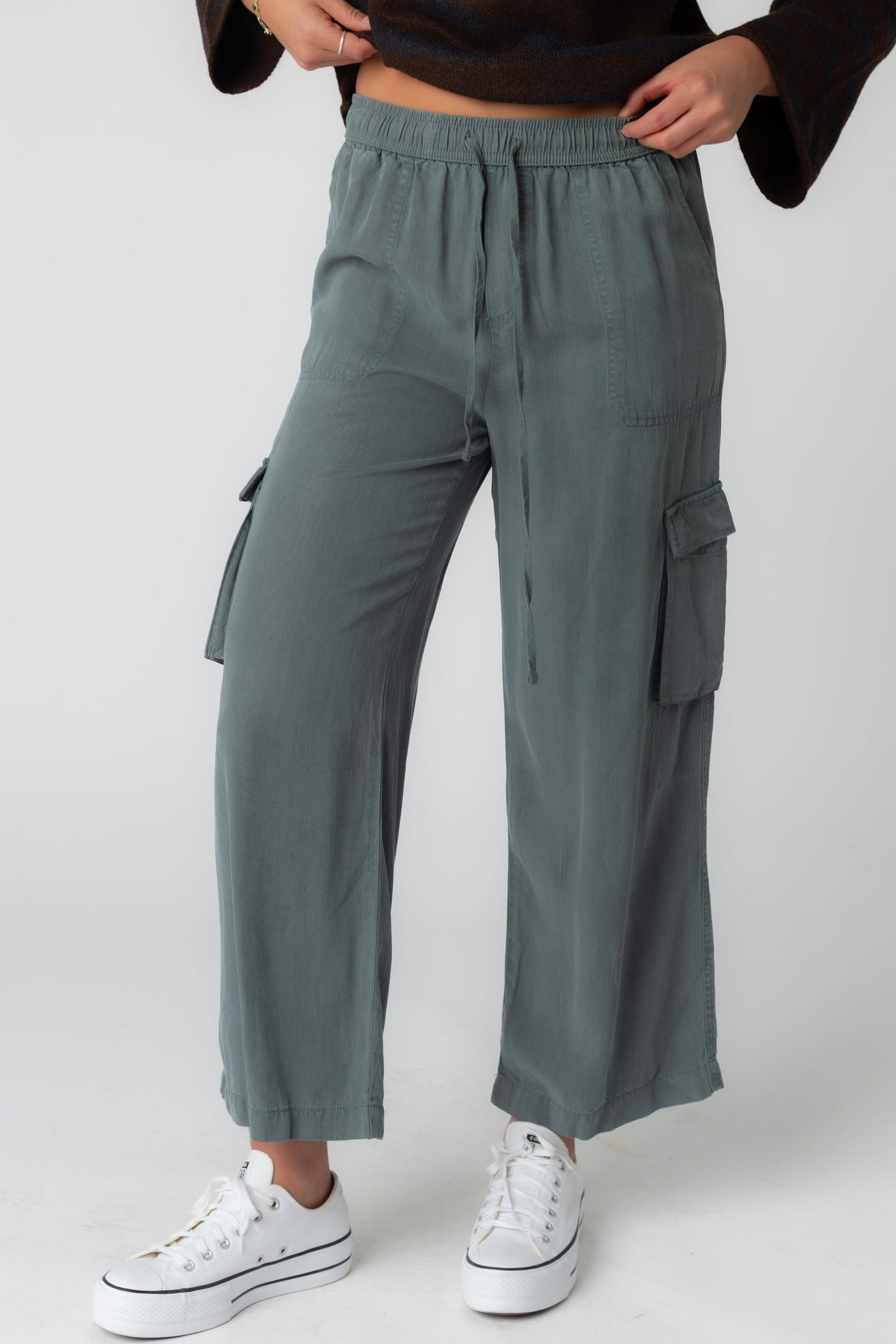 Drawstring spruce green cargo pant