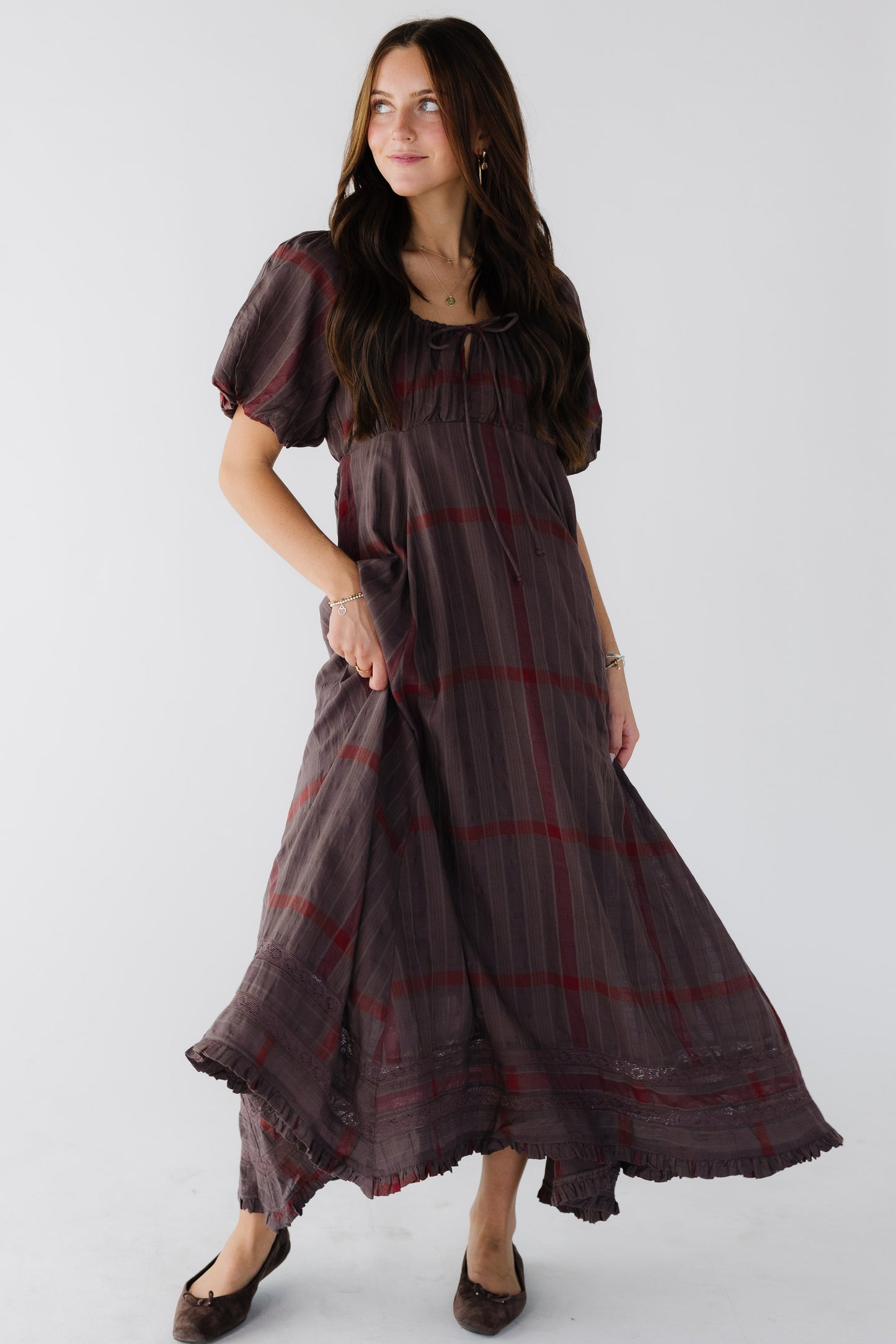 Citrus Lyon Check Dress in brown check for women and teen girls.