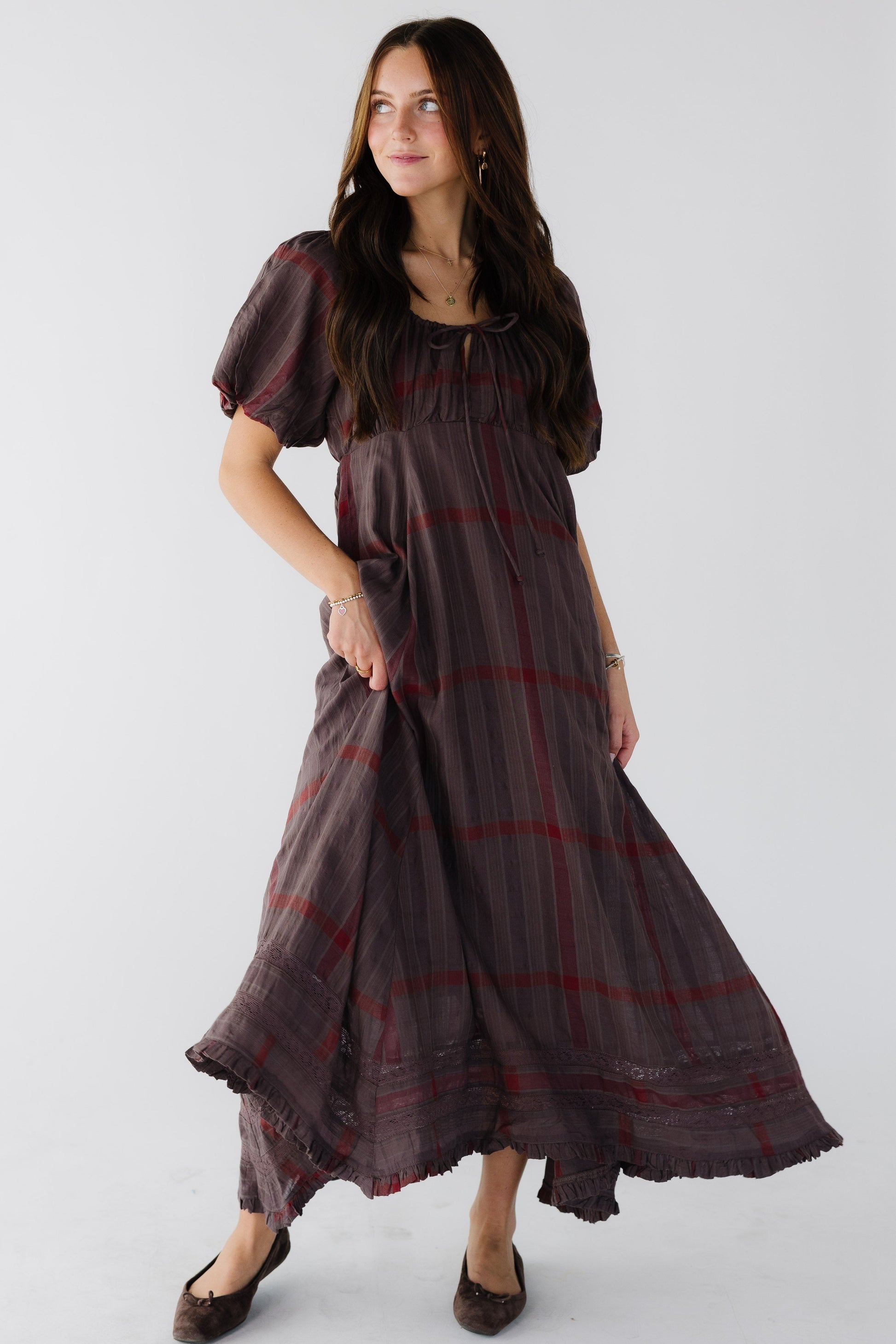 Citrus Lyon Check Dress in brown check for women and teen girls.