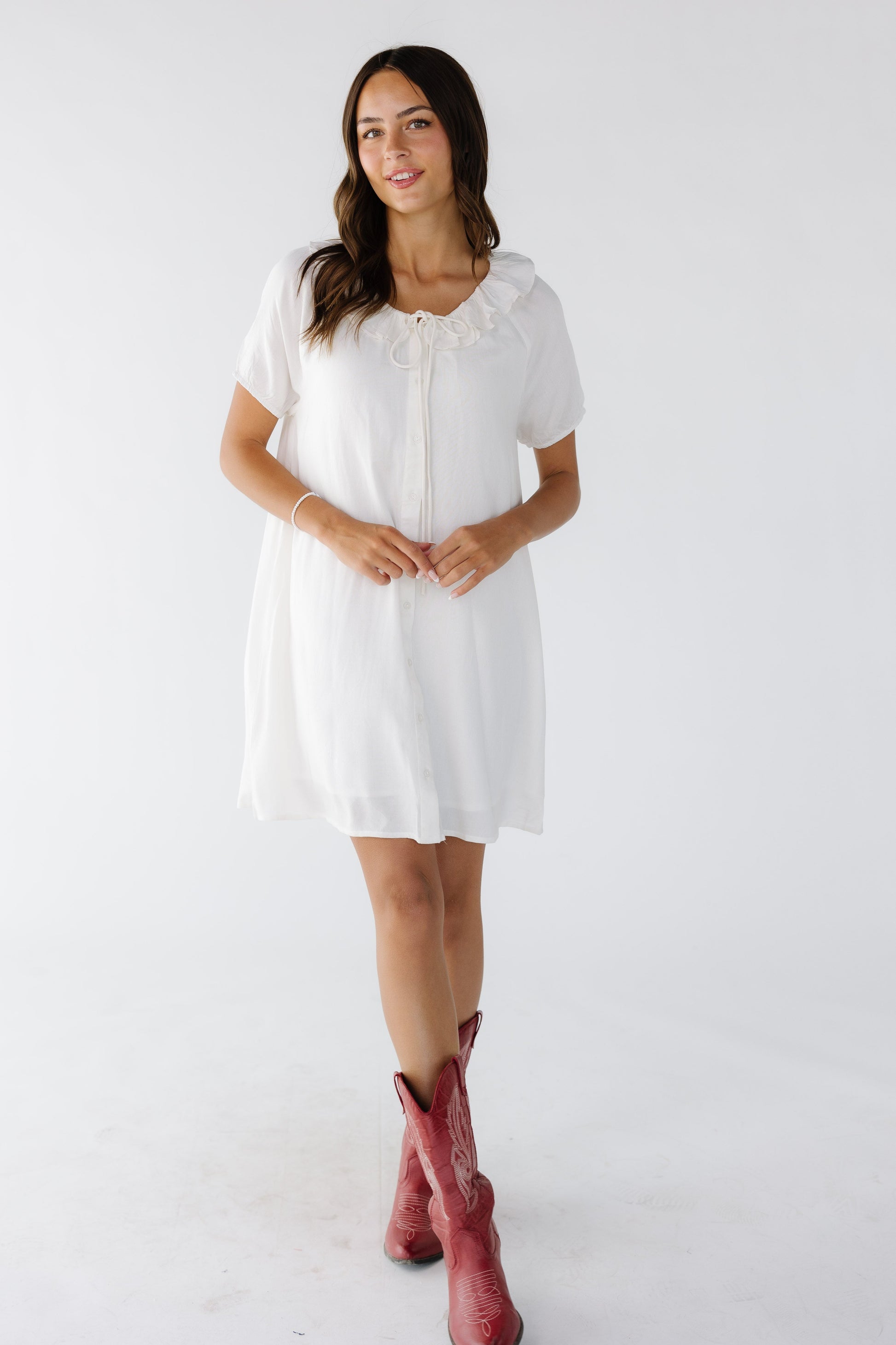 Citrus Bow Print Dress in white for women and teenage girls.