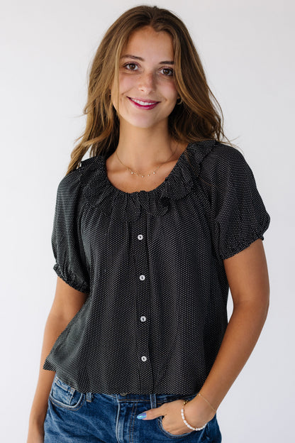 Citrus Collar Blouse in black polka dot for women and teen girls.