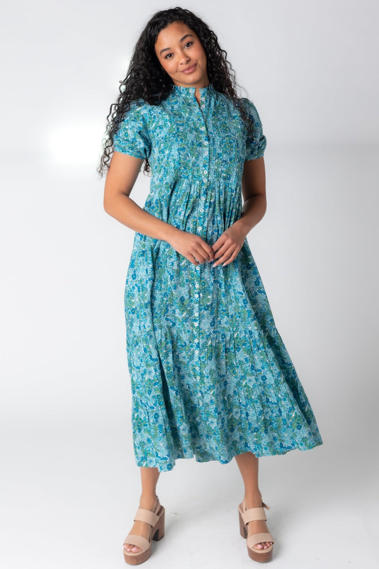 Citrus Flower Fields Dress WOMEN'S DRESS Citrus Blue Floral XS 