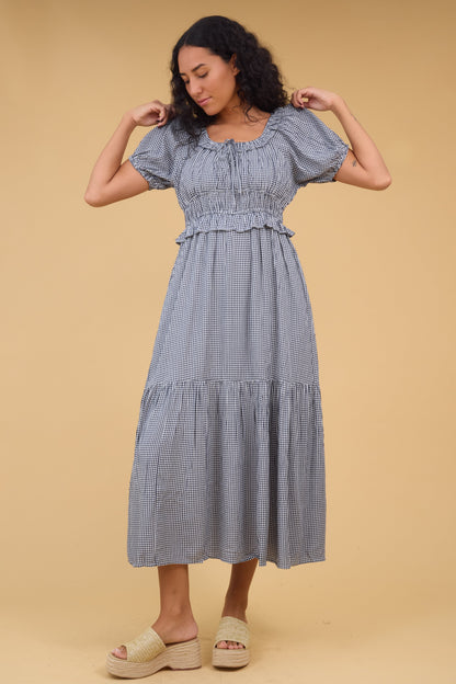 Citrus Jena Dress in navy & white gingham for women and teen girls.