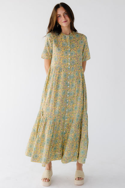 Citrus Loft Print Dress in yellow floral print for women and teenage girls.