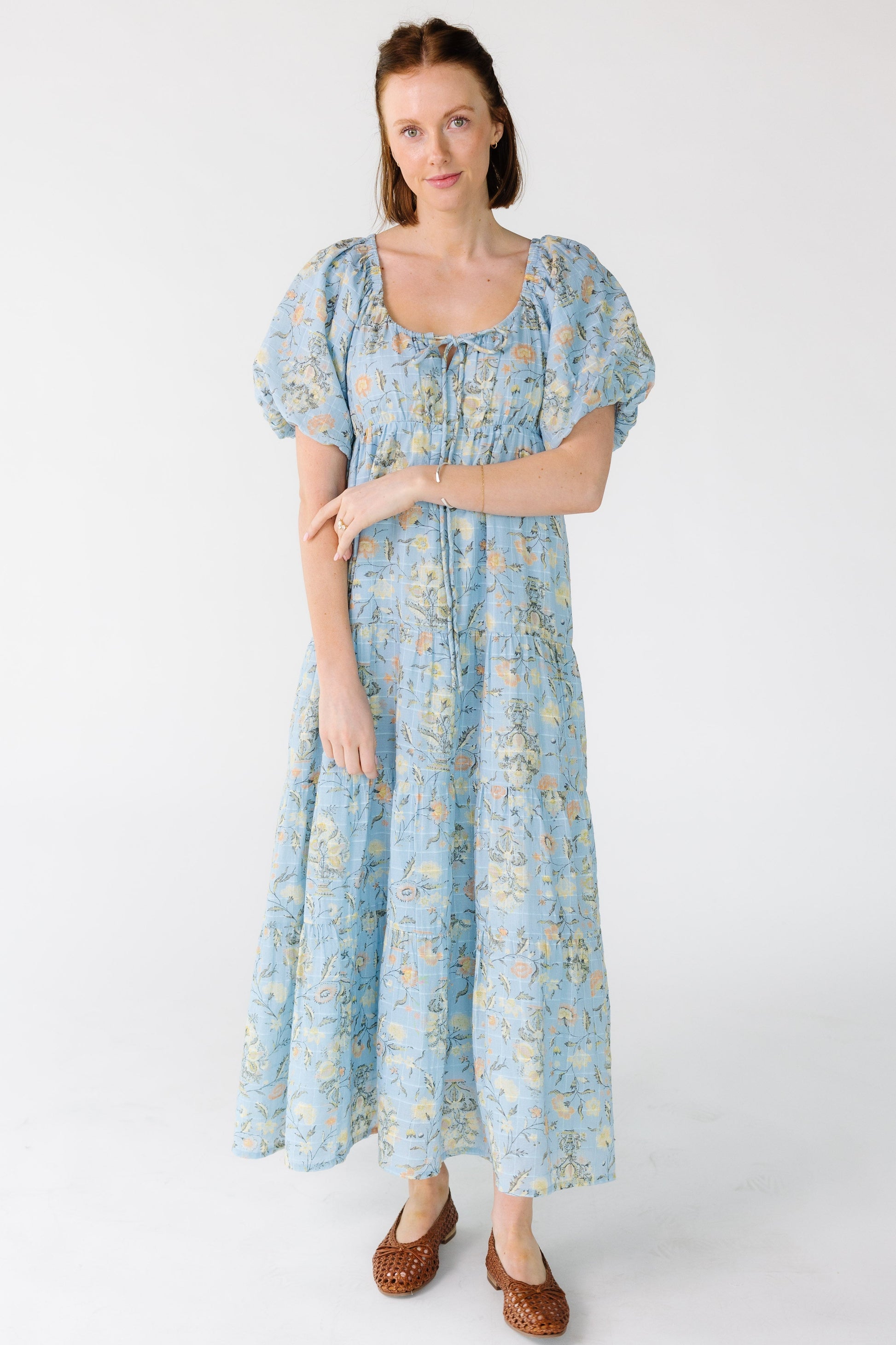 Citrus Spring Lyon Tiered Dress Green Block Print / XL