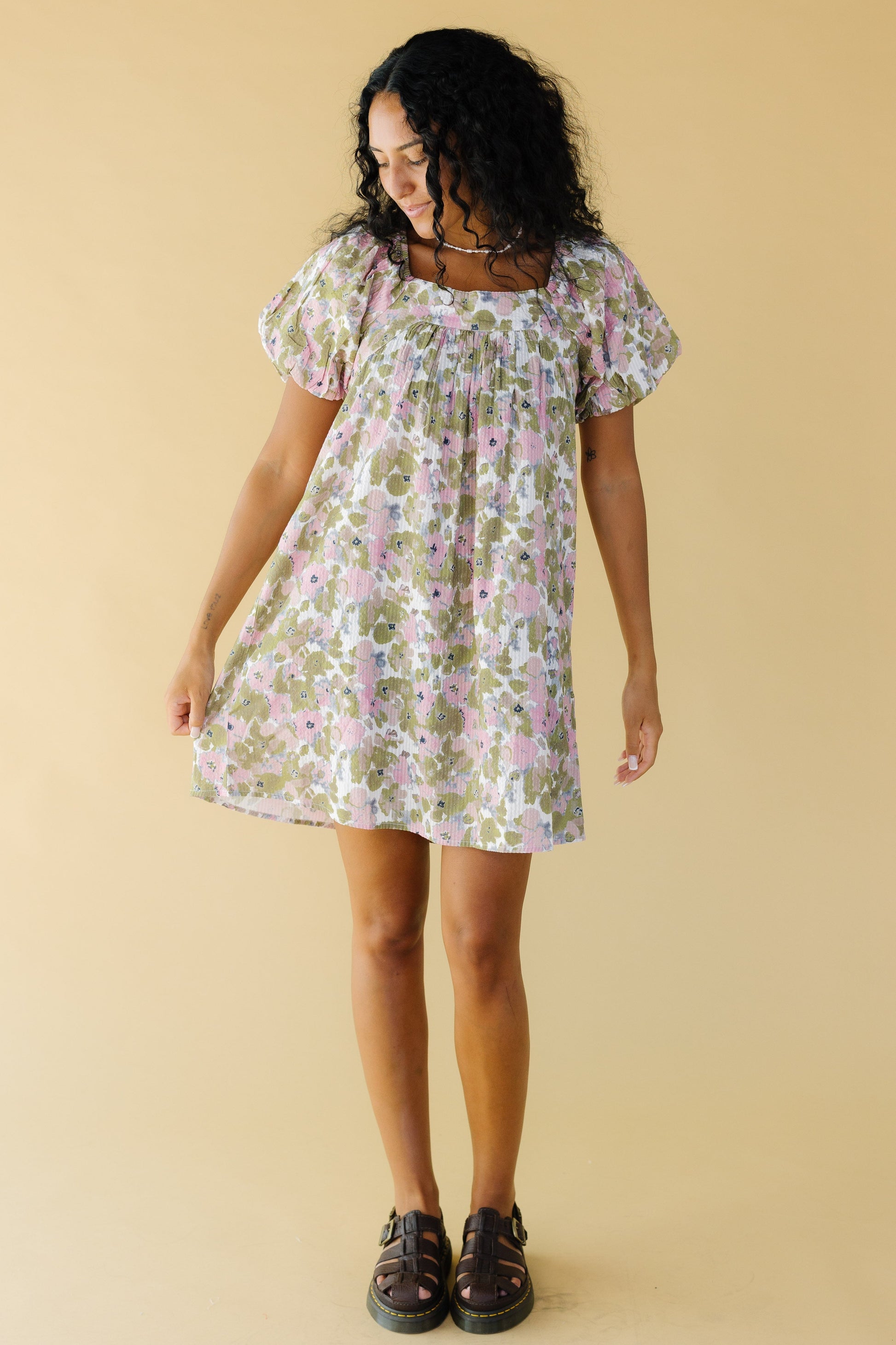 Modest Citrus Sunday Knee Dress Green/Pink / S