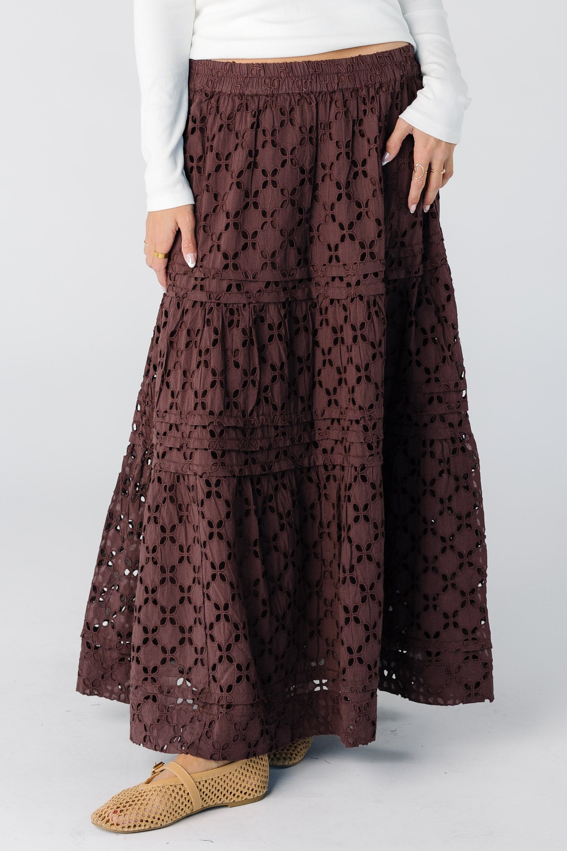Citrus Shae Skirt in brown eyelet for women and teens