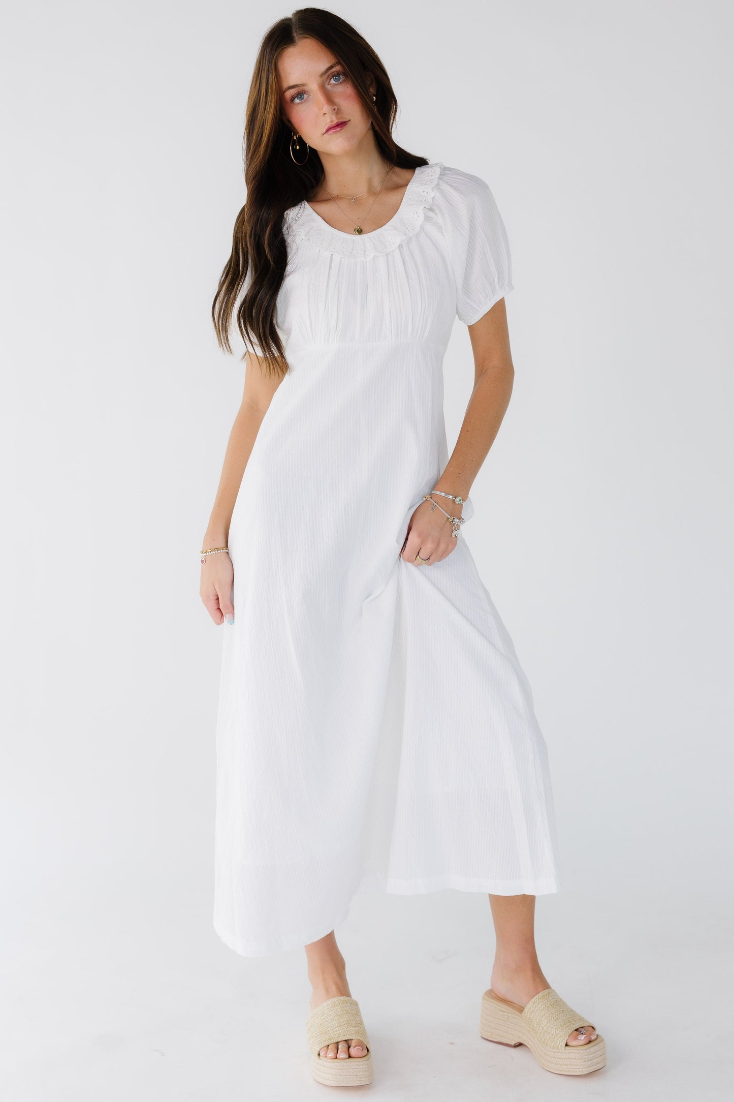 Citrus Vera Ruffle Dress in white for women and teen girls.