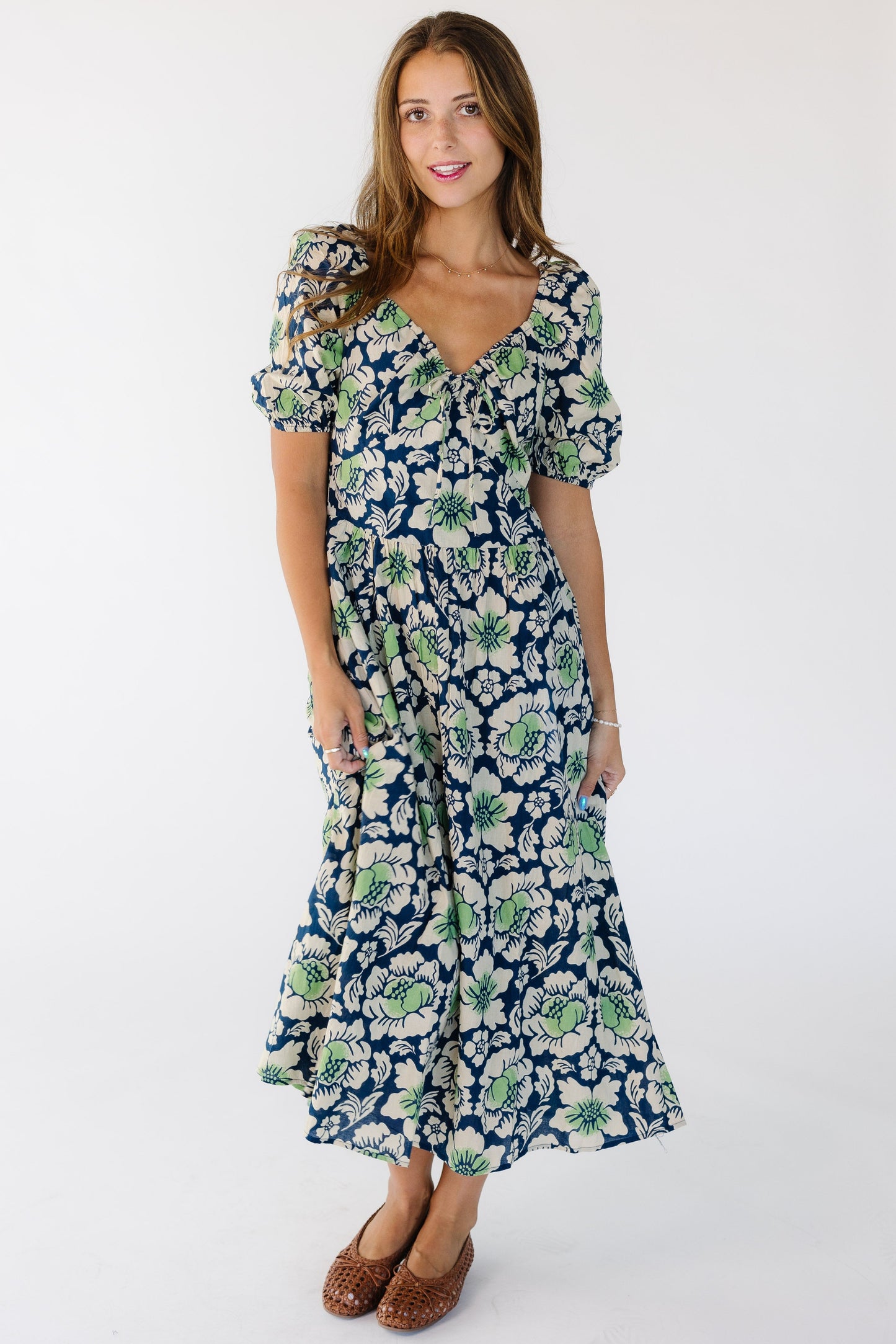 Citrus Ciera Print Dress in a blue green floral print for women and teens.
