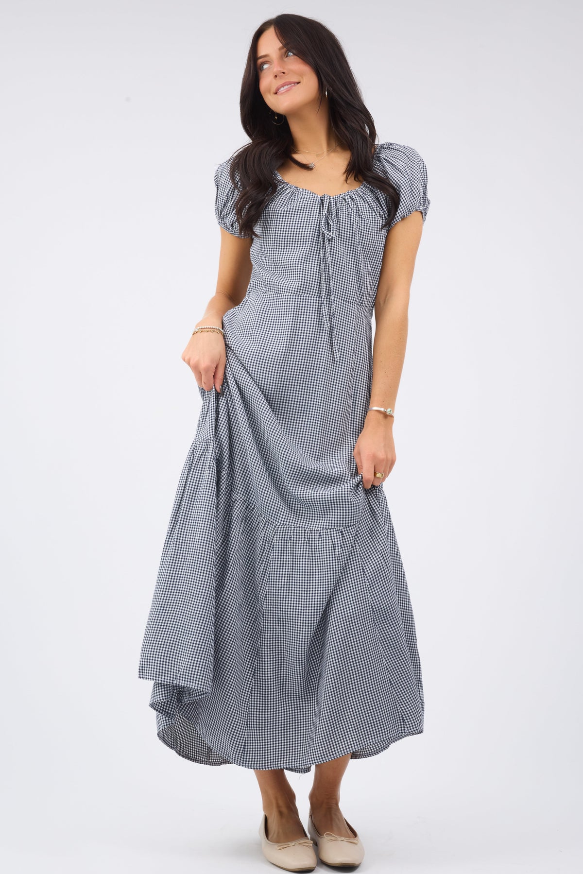 Citrus Dana Dress in navy gingham for women and teen girls.
