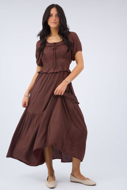 Citrus Jena Dress in brown & white tiny polka dot for women and teen girls.
