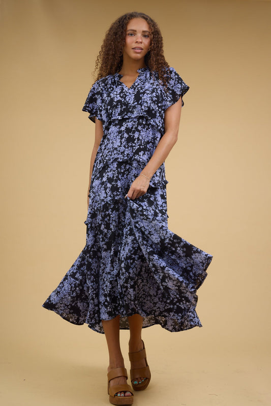 Brass & Roe Kesley Tiered Maxi Dress WOMEN'S DRESS Brass & Roe Black XS 