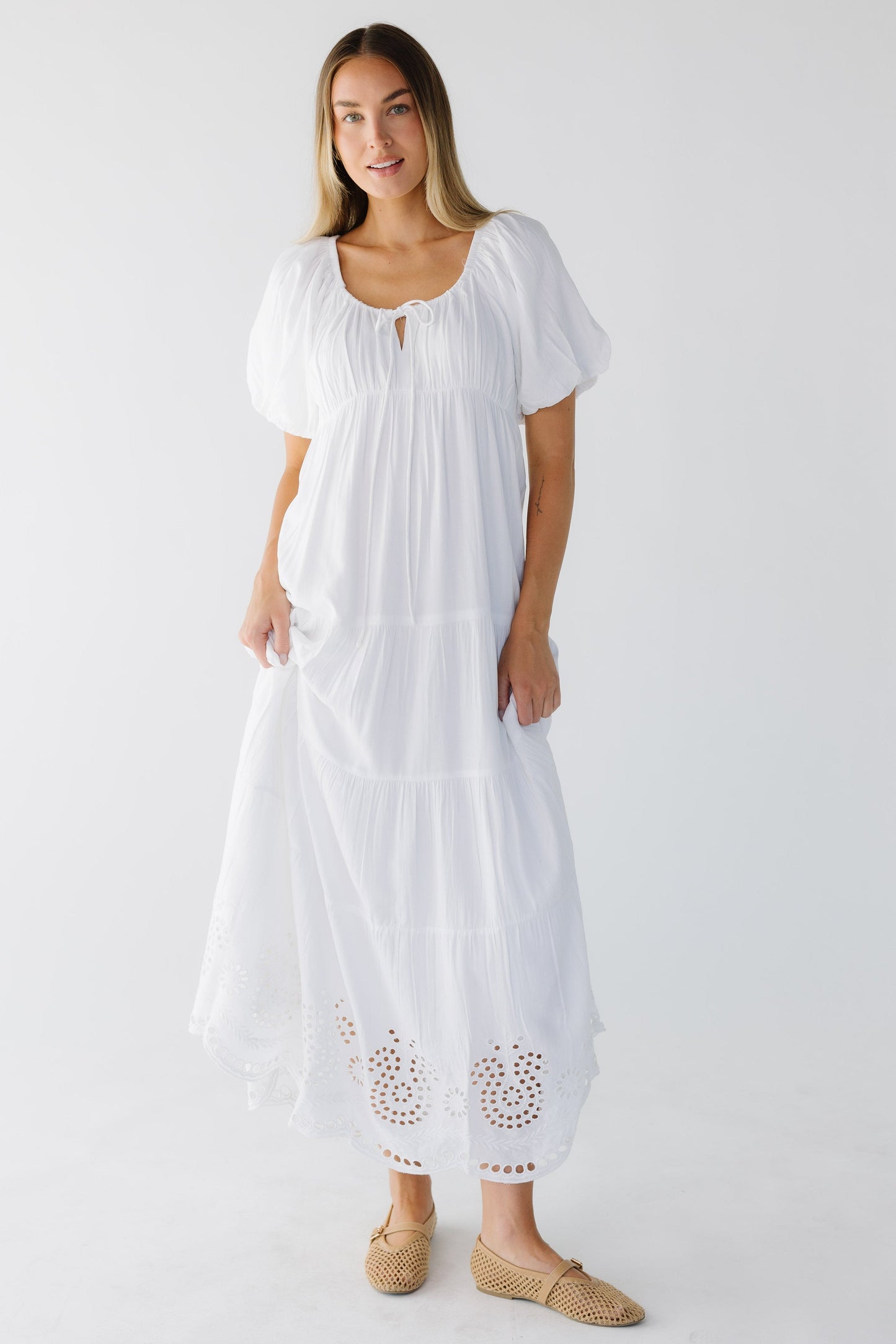 Citrus Lyon Modest White Tier Dress White Eyelet / XXL