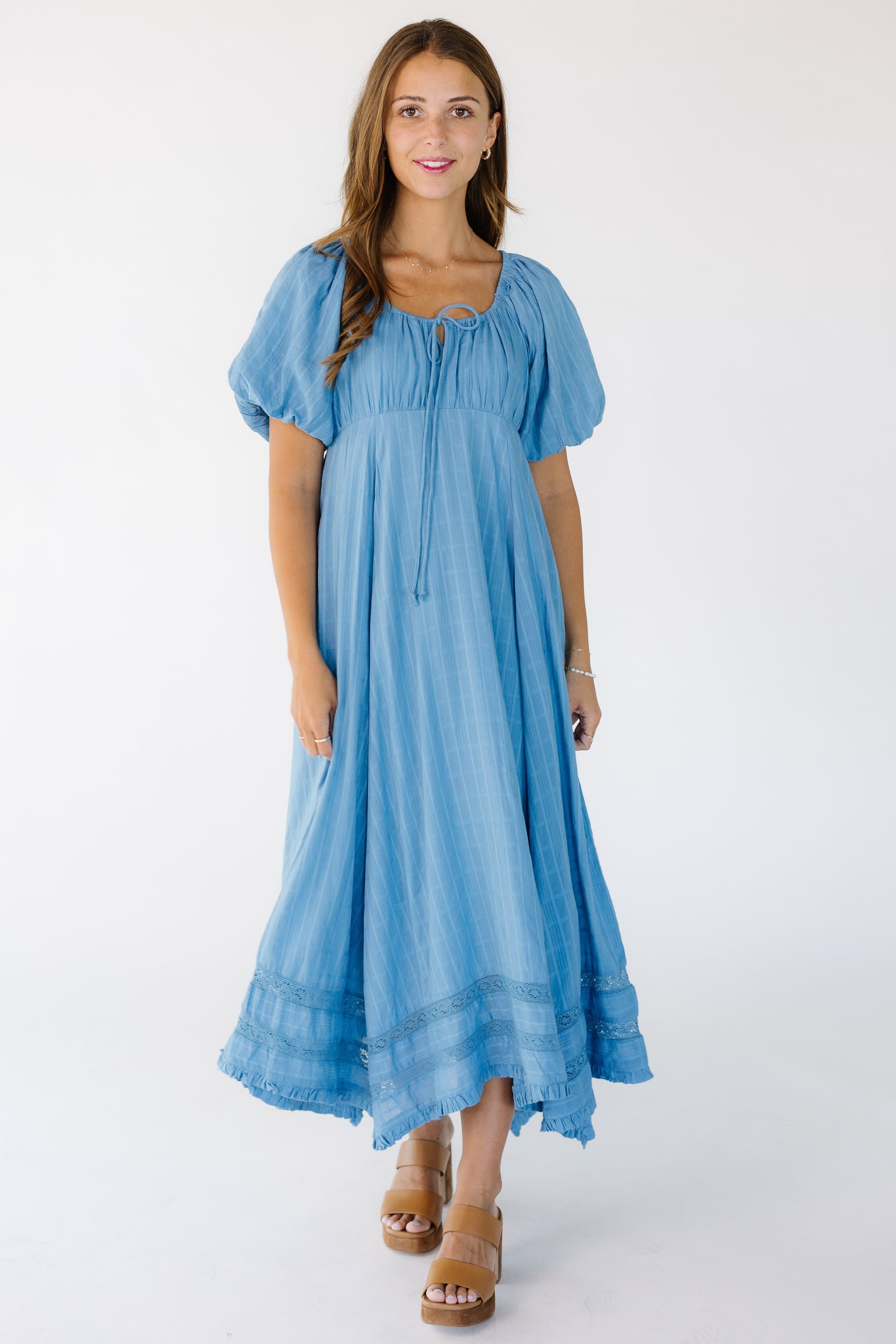 blue midi maxi dress Clea Cynthia Blue Cotton Maxi Dress