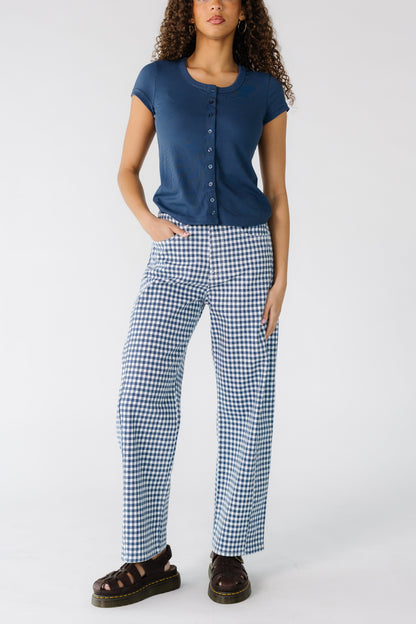 Navy Gingham Barrel Jeans WOMEN'S JEANS Just Panmaco Inc. 