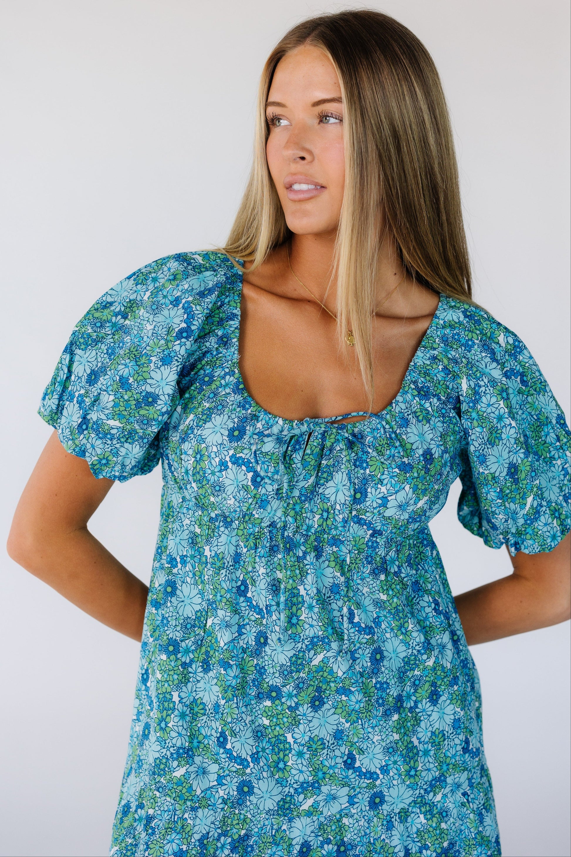 Citrus Lyon Tiered Spring Dress WOMEN'S DRESS Citrus Blue Floral Print XS 