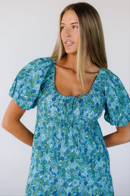 Citrus Lyon Tiered Spring Dress WOMEN'S DRESS Citrus Blue Floral Print XS 