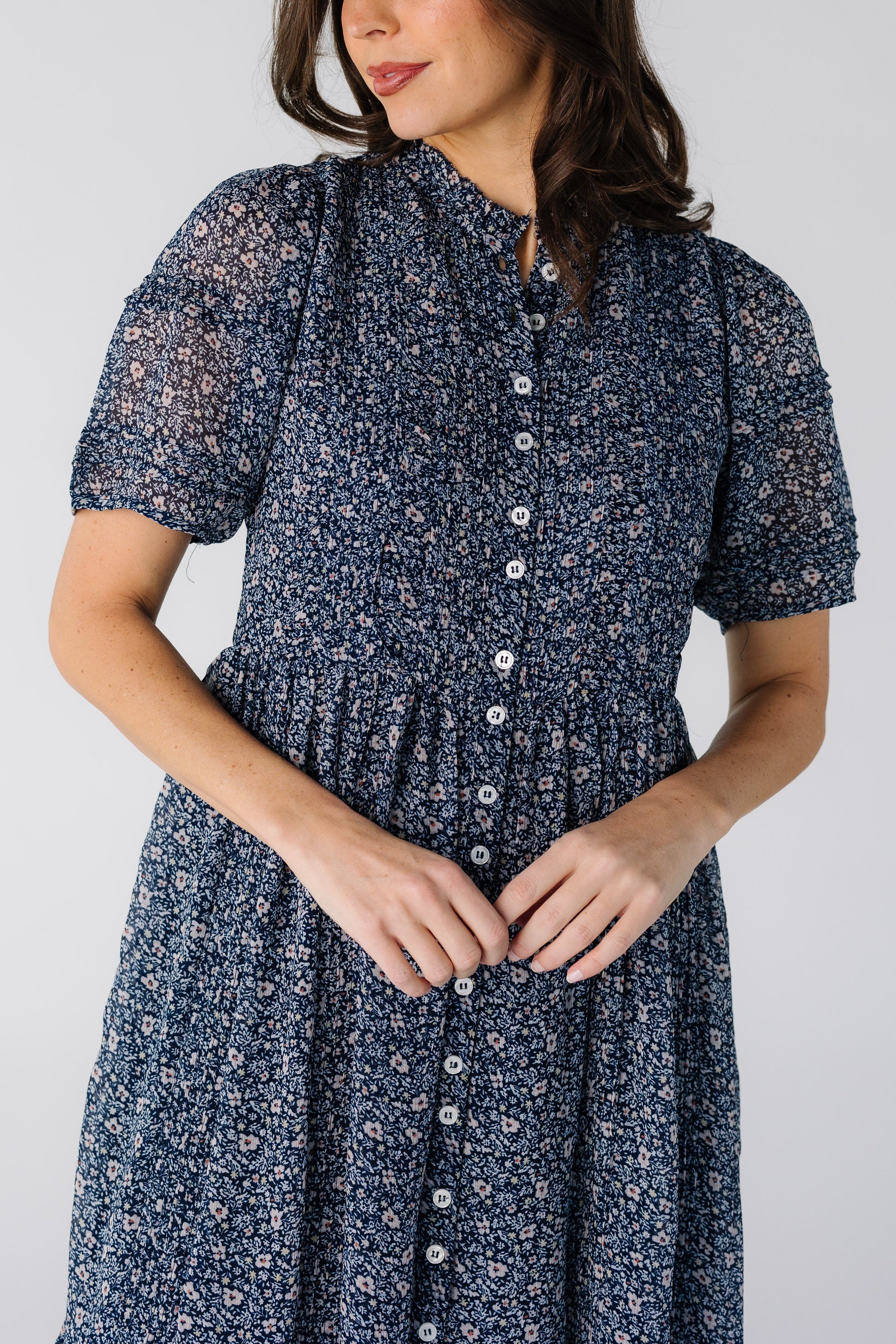button down chiffon dress Nadia Floral Chiffon Button-Down Dress Small