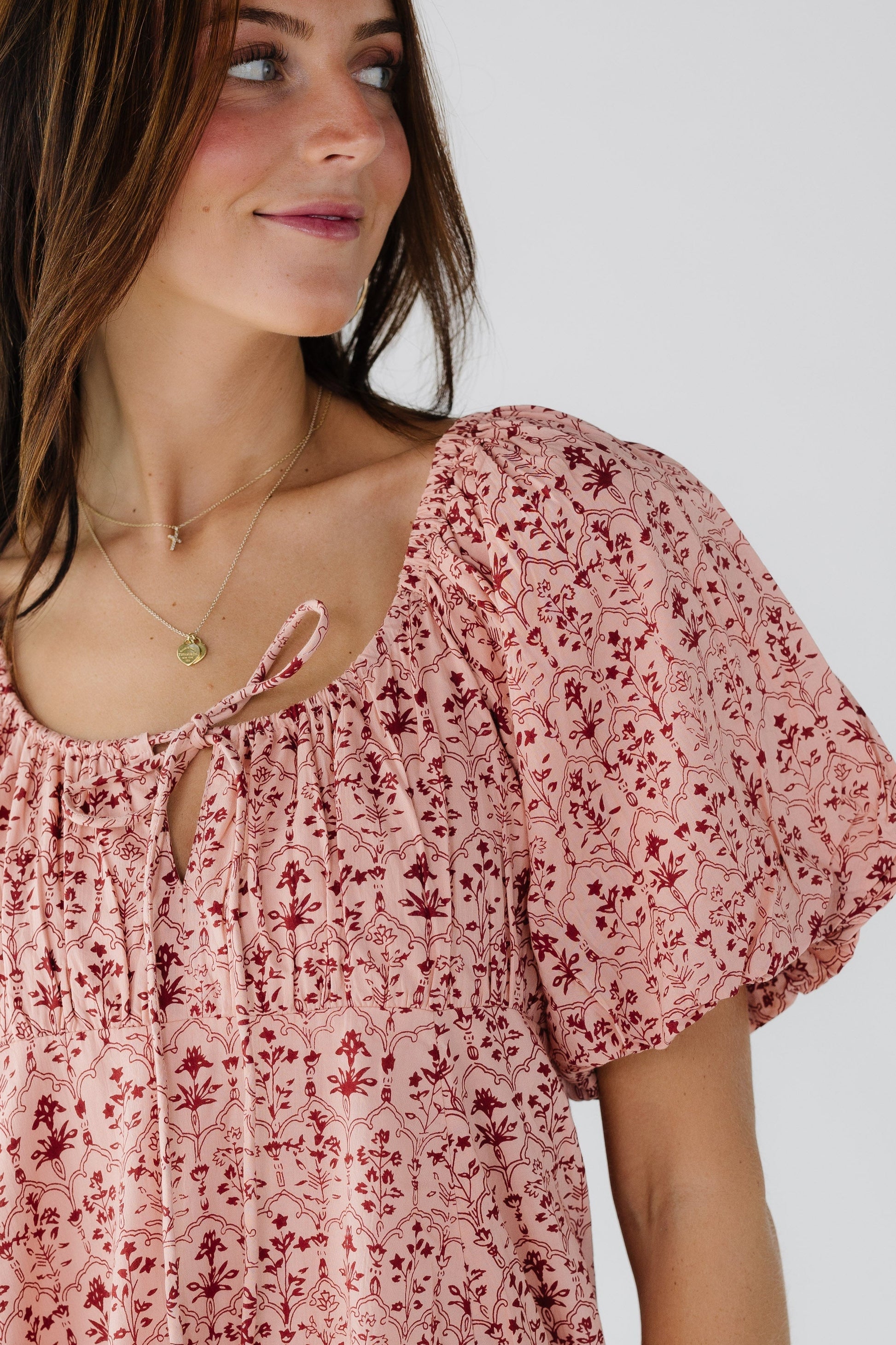 Citrus Lyon Dress in pink on pink print for women and teenage girls.