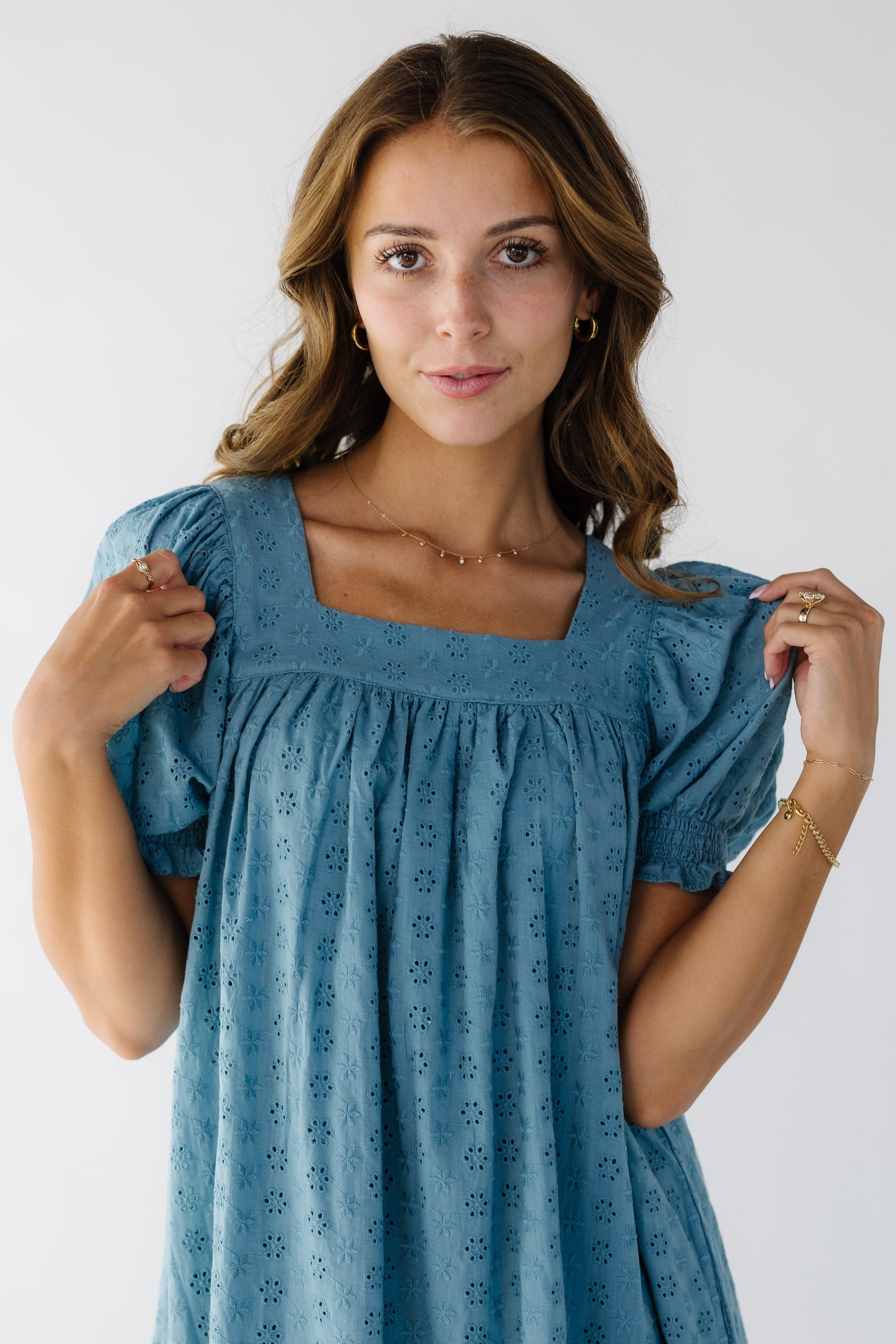 Brass & Roe Modest Forever Eyelet Midi Dress Called to Surf Brass & Roe Modest Forever Eyelet Midi Dress Called to Surf