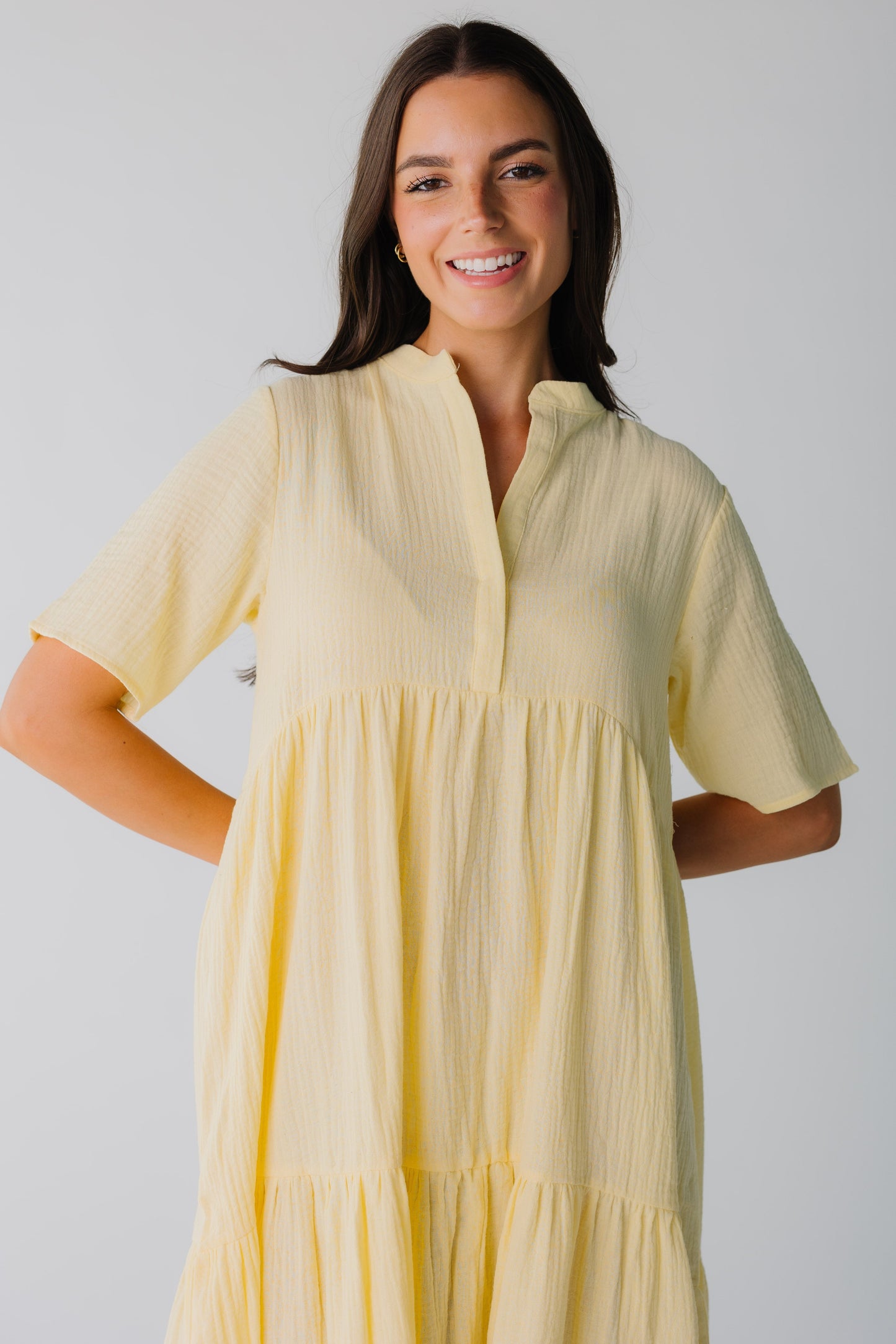 Brass & Roe Pondering Gauze Straight Sleeve Dress women's dress in light yellow