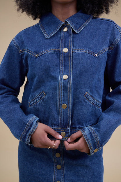 Button Down Indigo Denim Jacket WOMEN'S JACKETS Miou Muse 