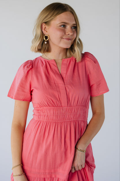 Pink textured midi with short sleeves
