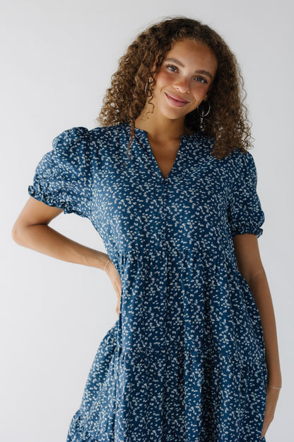 Brass & Roe Carol Dress in navy floral print for women and teenage girls.