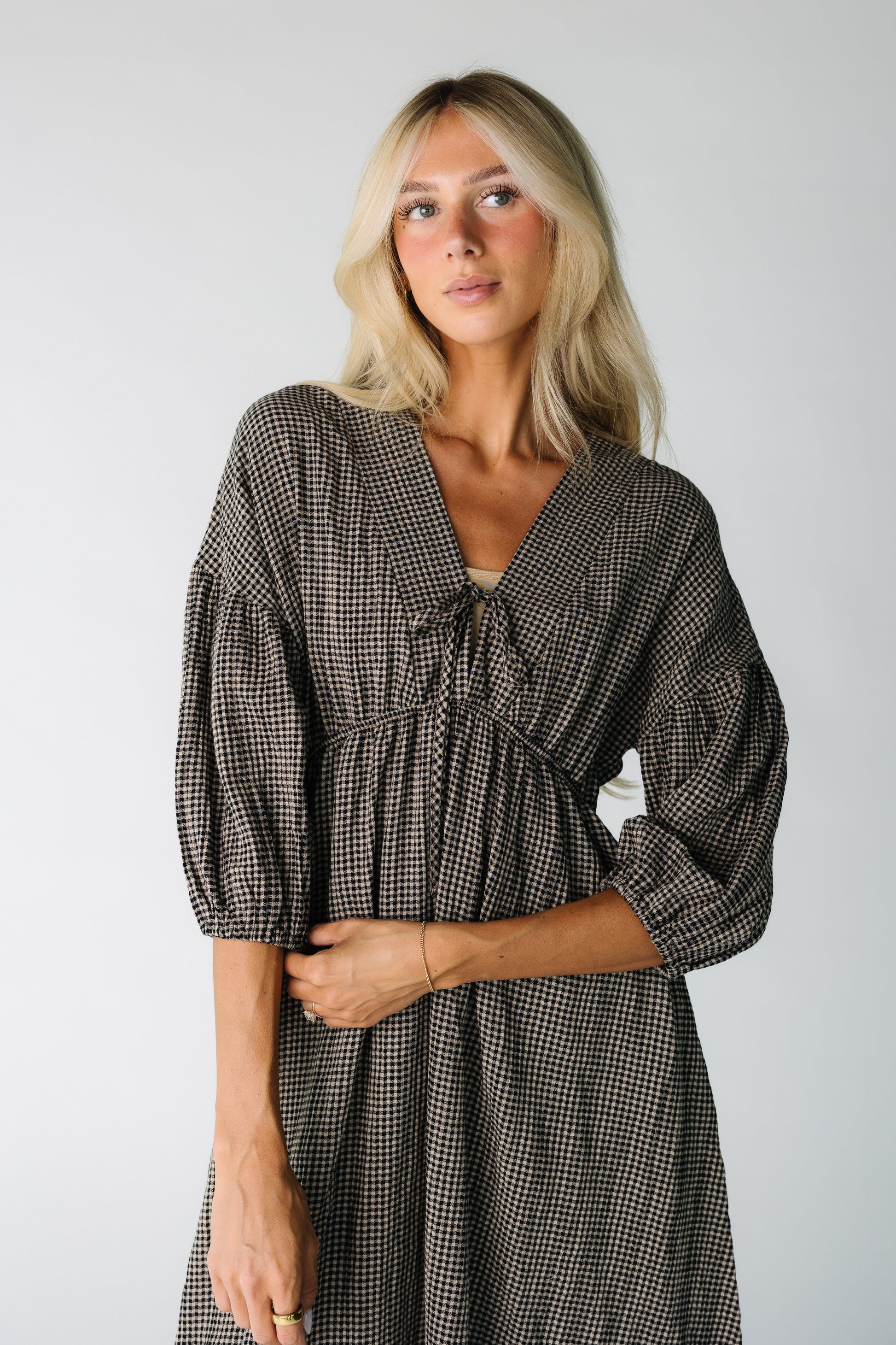 Brass & Roe Gauze Tie Front Dress - Gingham WOMEN'S DRESS brass & roe 