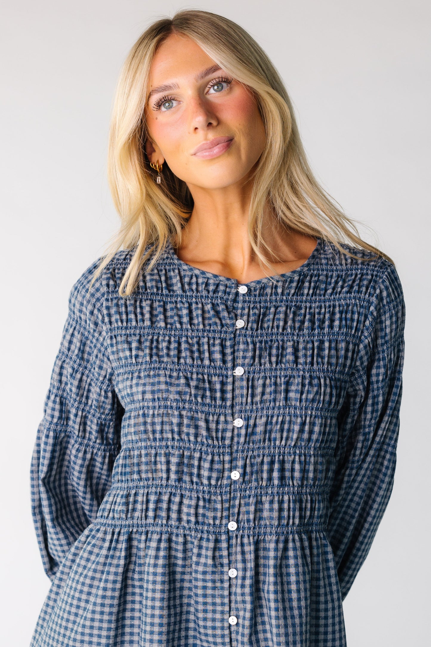 Modest women and teens smocked dress with long sleeves