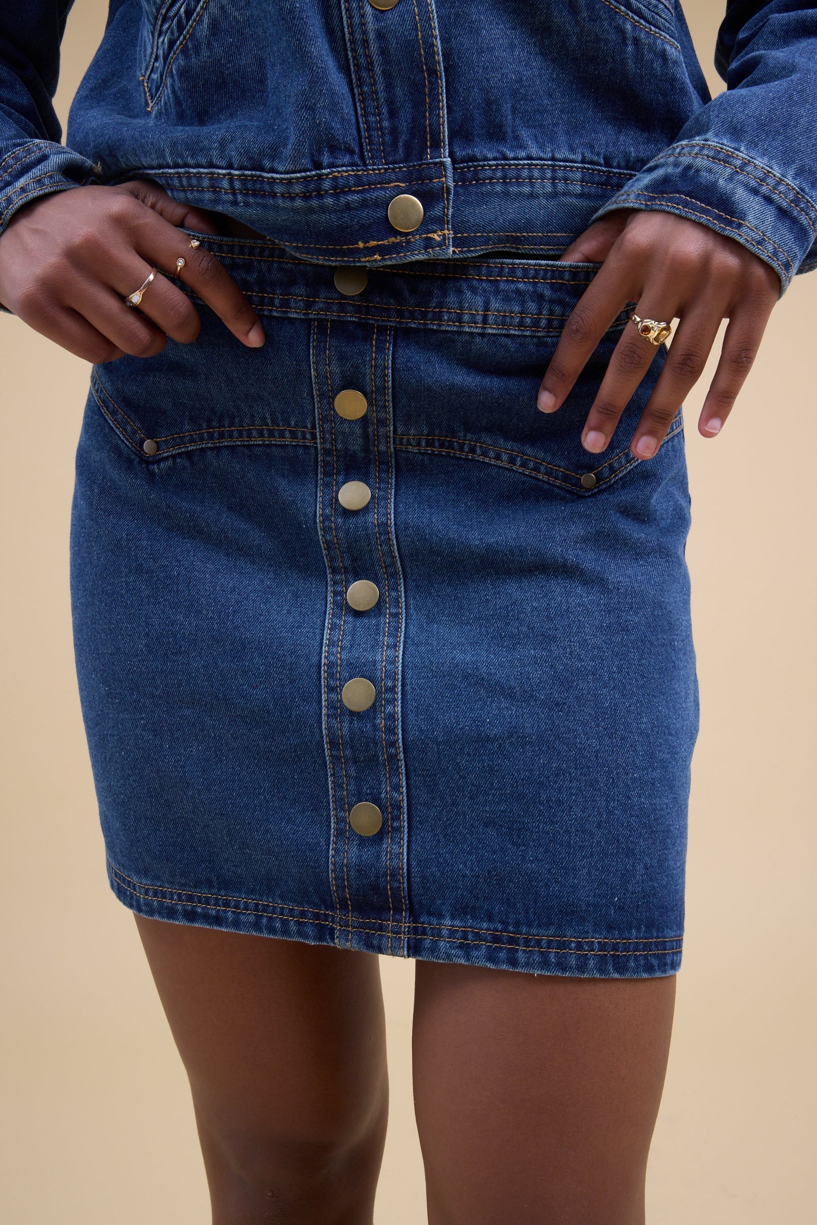 Button Down Indigo Denim Skirt WOMEN'S SKIRTS Miou Muse 
