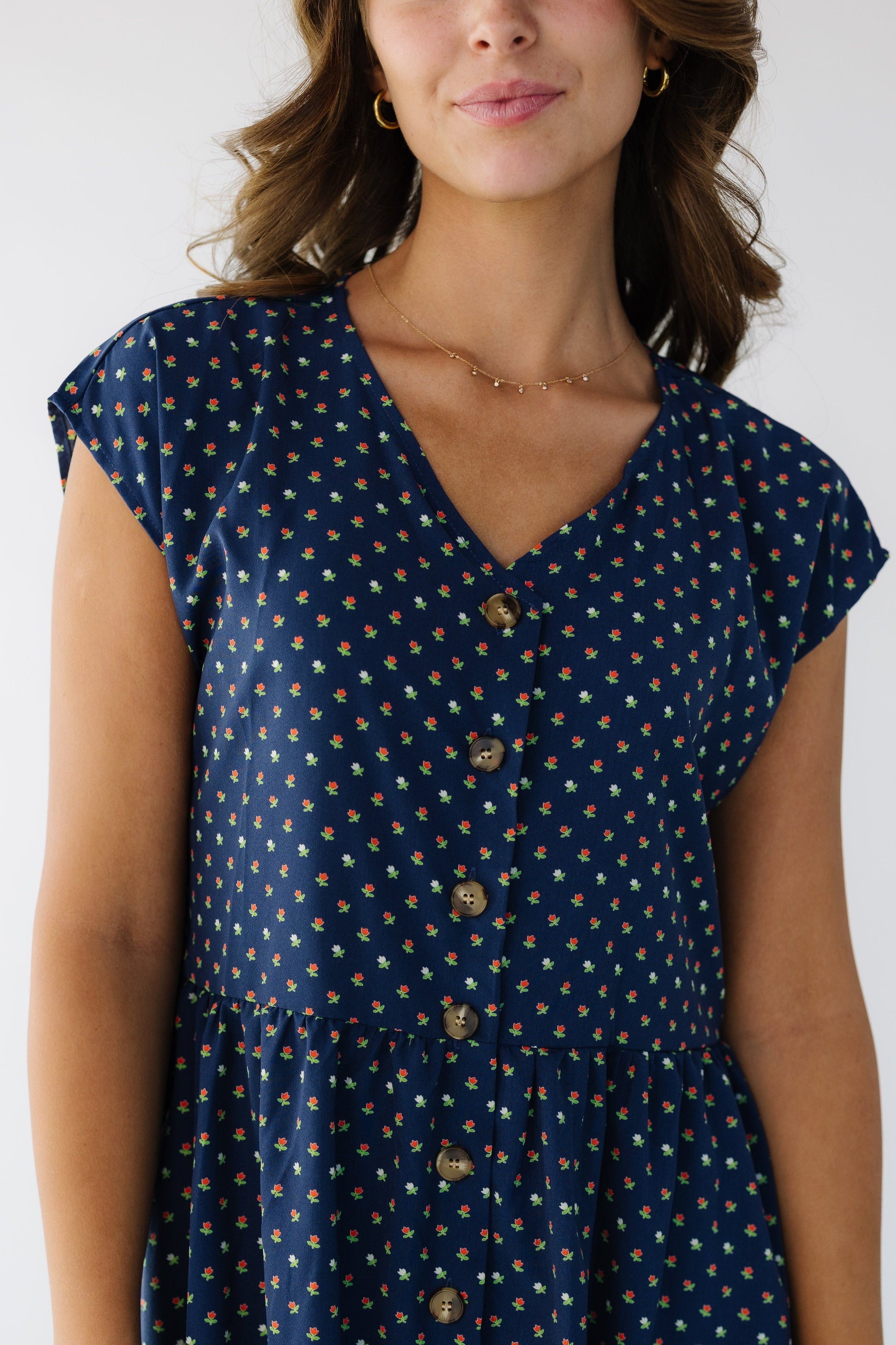 Brass & Roe Modest Melli Button Down Dress Blue Print / S *FINAL SALE*